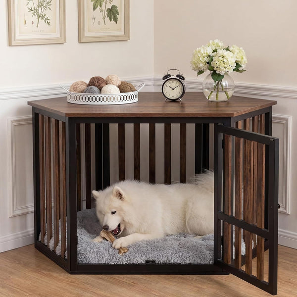 Lemonroad 42.5 Inch Corner Dog Crate Bed Pad Washable Dog Kennel Pad Mat Furniture for Large Dogs Thick Plush Crate Pet Cage Sleeping Bed Pet Corner Side Table (Only Mat)7