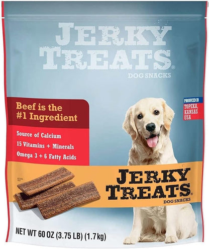 Jerky Treats Tender Beef Strips Dog Snacks 15 Vitamin& Mineral& Omega 3 Made in USA, 60 Oz, New Packaging (1 Pack)1