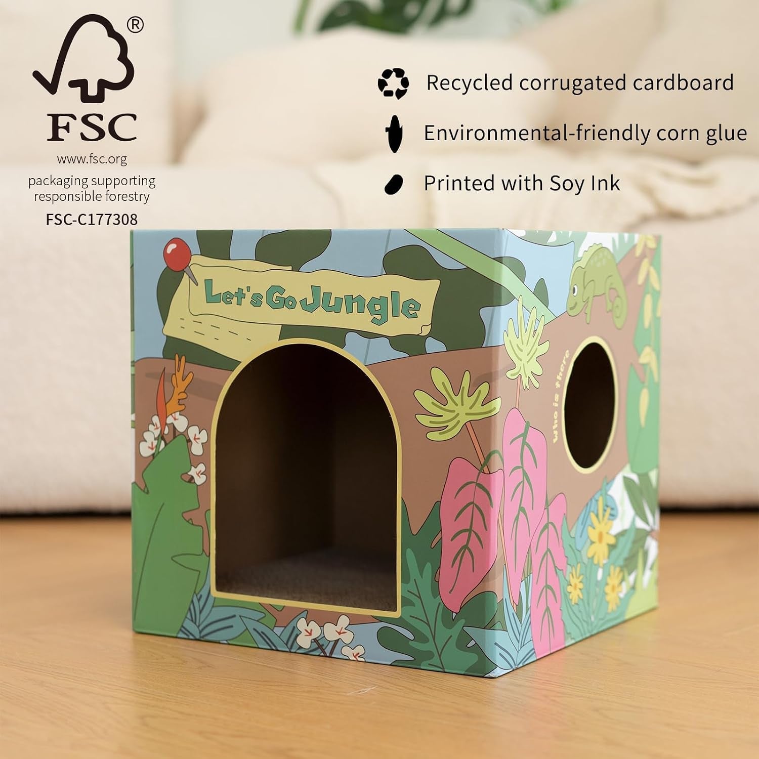 chichipaws-cardboard-cat-scratcher-house-with-2-scratch-boards-peekaboo-cave-hideaway-playhouse-for-indoor-pets-corrugated-scratching-cube-for-kittens-rest-box-bed-with-catnip-durable-fun