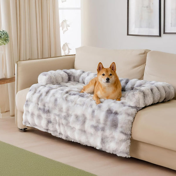 FUNNY FUZZY Pet Fluffy Fuzzy Couch Cover, Calming Washable Dog Bed Sofa Protector Pets Mat for Small Medium Dogs and Cats (Coffee,33.45 × 28.35 × 5.51 In)9