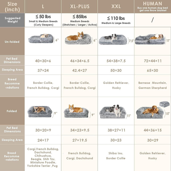 EHEYCIGA Foldable XXL Dog Bed Memory Foam-46X34X6.5", Fluffy Cover, Grey2