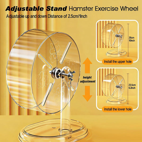 Hamster Exercise Wheel,Super-Silent Small Animals Exercise Wheels,Quiet Hamster Running Wheels with Adjustable Stand for Hamsters,Gerbils,Rats,Other Small Pets(Transparent, 7 Inch)6