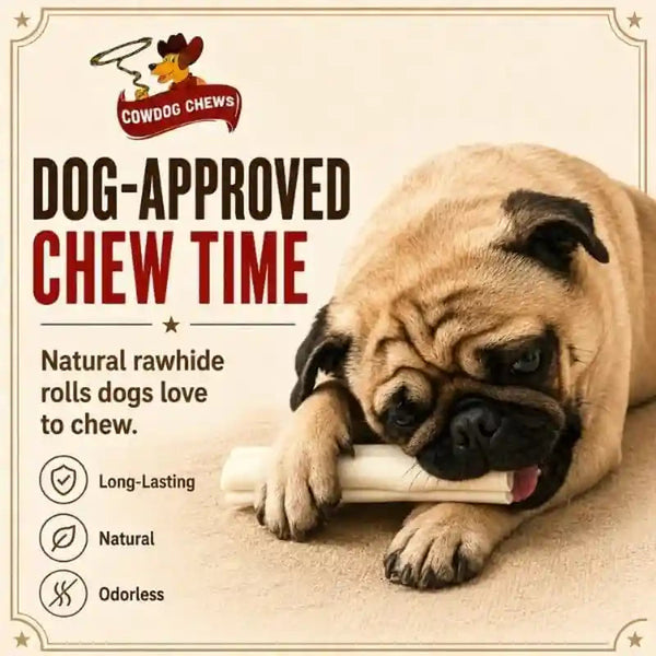 Cowdog Chews 5-6 Inches Rawhide Retriever Roll - Chewing Dog Treat, 100% Natural - Natural Grass Fed Livestock Sourced (50 Pack)4