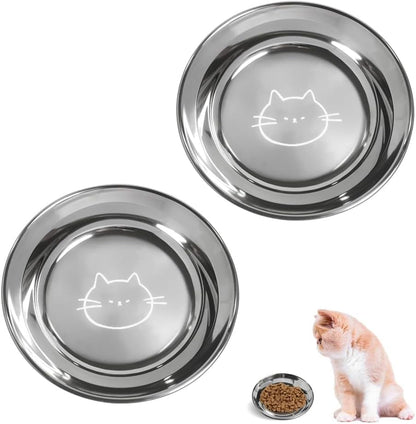 Stainless Steel Cat Bowls Food Dishes for Indoor Cats Cats Shallow Whisker Friendly 6.4Inches Cat Food Water Dishes Bowls Whisker Fatigue Relief Dishwasher Safe 2Pcs1