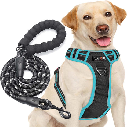 Tobedri No Pull Dog Harness Adjustable Reflective Oxford Easy Control Medium Large Dog Harness with a Free Heavy Duty 5Ft Dog Leash, Blue, M8
