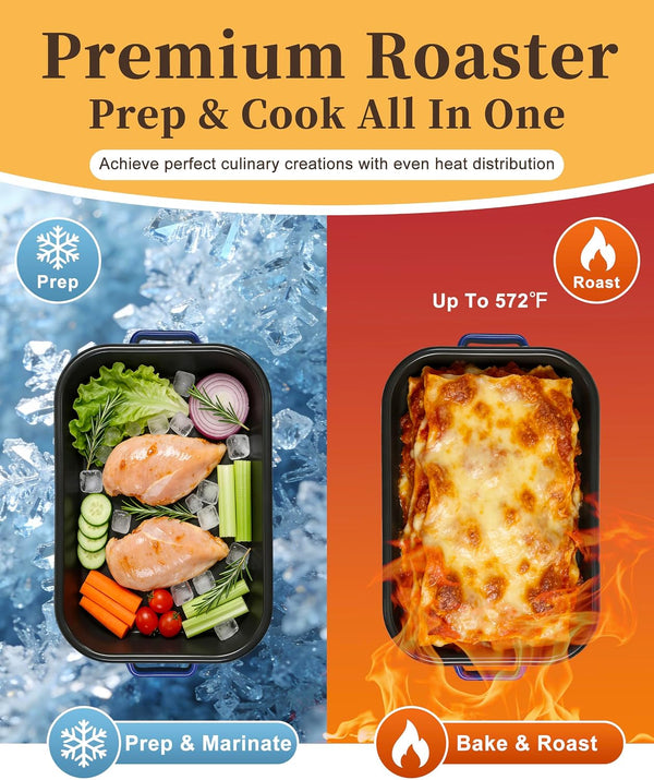 Roasting Pan for Oven with Rack 6-Piece Enamel Deep Lasagna Baking Dish 14&17 Inch, 572°F High Temp Resistance Dishwasher Safe Non-Stick Easy-To-Clean, Large Turkey Ham Roaster Housewarming Gift6