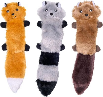 Zippypaws Skinny Peltz - No Stuffing Dog Toy Pack to Keep Them Busy, for Medium and Large Dogs, Squeaky Pet Toys, Unstuffed Chew Toys, Soft Plush Variety Pack, Fox, Raccoon, and Squirrel - 18"10