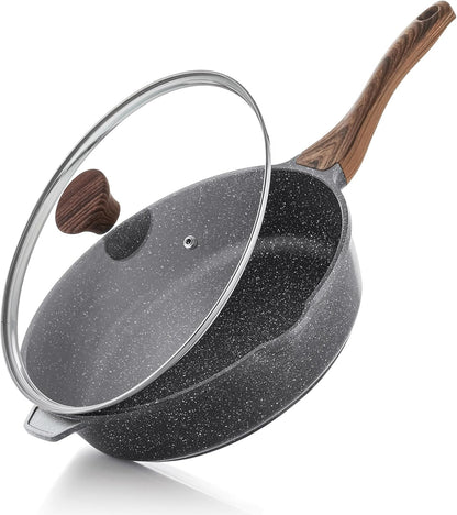 Nonstick Deep Frying Pan Skillet, 11-Inch Saute Pan with Lid, Stay-Cool Handle, Chef Pan Healthy Stone Cookware Cooking Pan, Induction Compatible1