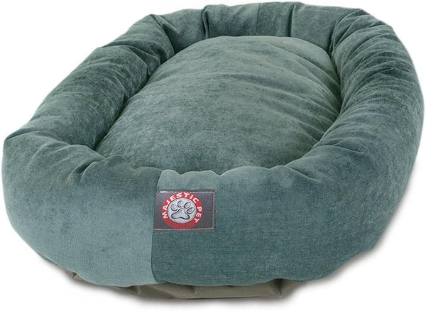Majestic Pet 40 Inch Micro Velvet Calming Dog Bed Washable – Cozy Soft round Dog Bed with Spine for Head Support - Fluffy Donut Dog Bed 40X29X9 (Inch) – round Pet Bed Large – Pearl52