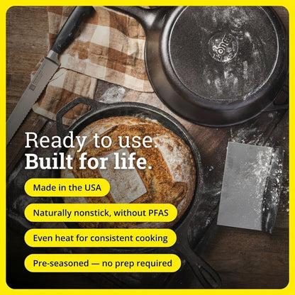 Cast Iron Combo Cooker, 3.2 Quart Deep Pot & 10.25 Inch Skillet Lid | 2-In-1 Deep Pot & Skillet Set, Dutch Oven with Skillet Lid for Sourdough, Frying & Camping, Non-Toxic, Pfas-Free2