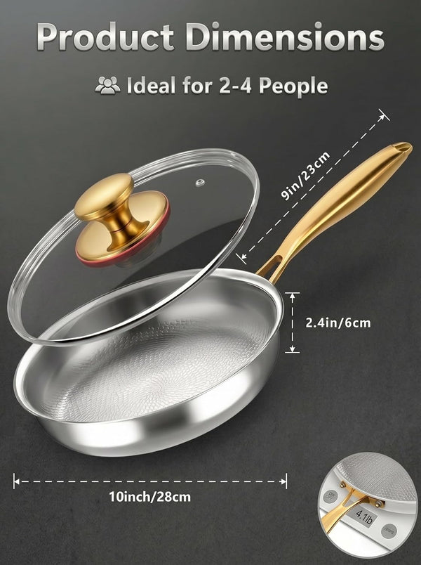 Titanium Pans for Cooking | 10" Pure Titanium Hammered Pro Frying Au Gratin Pan with Lid | Non-Toxic Skillet | PFAS/PFOA/PTFE Free Cookware | Dishwasher&Oven Safe2