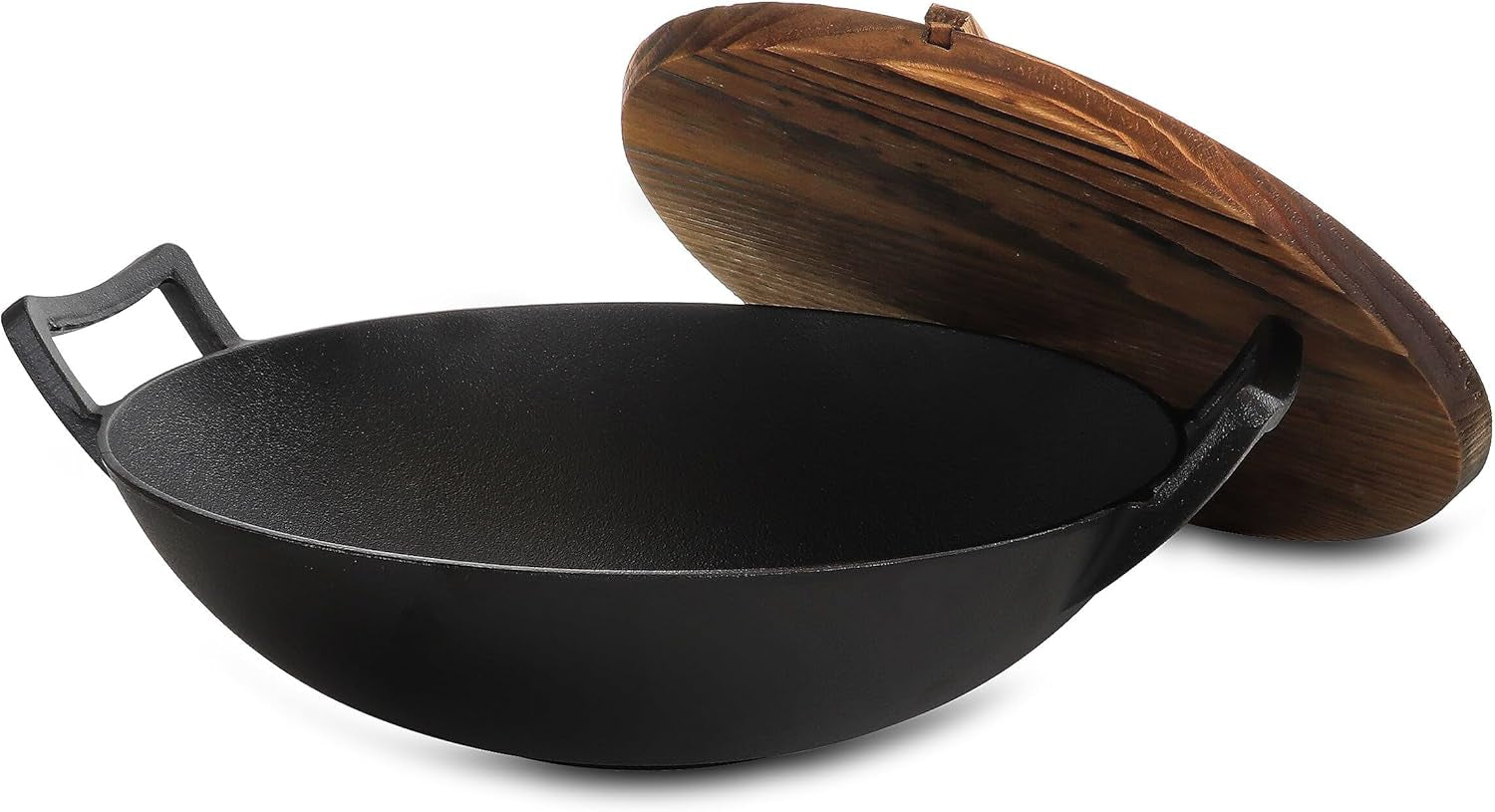 megachef-2-piece-14-inch-heavy-duty-cast-iron-wok-with-wood-lid