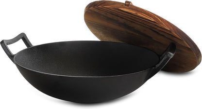 Megachef 2 Piece 14 Inch Heavy Duty Cast Iron Wok with Wood Lid1