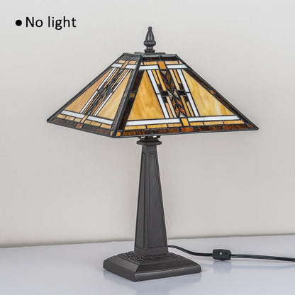 Tiffany Lamp Mission Style Stained Glass Table Lamp 12" Desk Light | Antique Style Mideium Size Nightstand Bedside Reading Lamp for Living Room Bedroom Office W12" X H19"9
