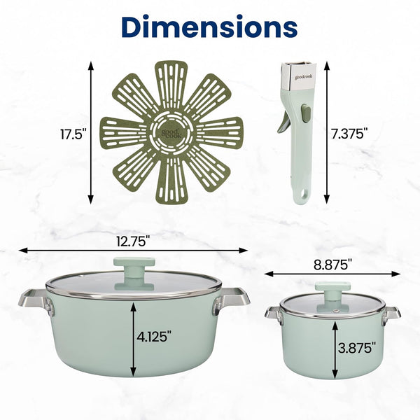Ceramic Cookware Set 6-Piece with Removable Handles, Induction Compatible Dutch Oven & Saute Pan, Nonstick and Oven Safe, Sage Green2