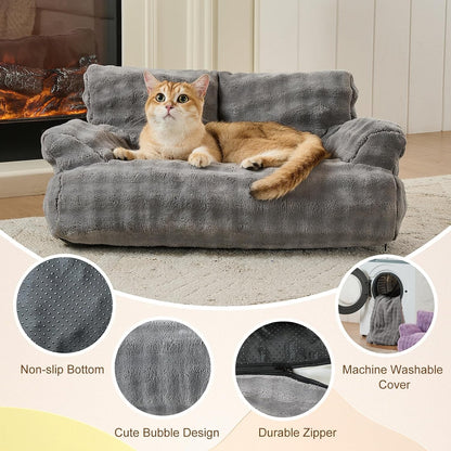 Cat Couch Bed, Cute Pet Sofa for Indoor Cats, 26"X15", Grey | Soft Pet Couch for Kittens Puppies, Small Dog Sofa Bed, Removable Washable Cover3