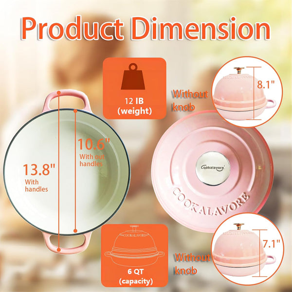 Dutch Oven for Bread Baking,6 Quart Enamel Bread Oven for Sourdough,10.5"Bread Oven with Lid,Bread Pans for Homemade Bread,Pink Thick Enamel Bread Pan-With Silicone Baking Mat&Recipe,Gifts for Family5