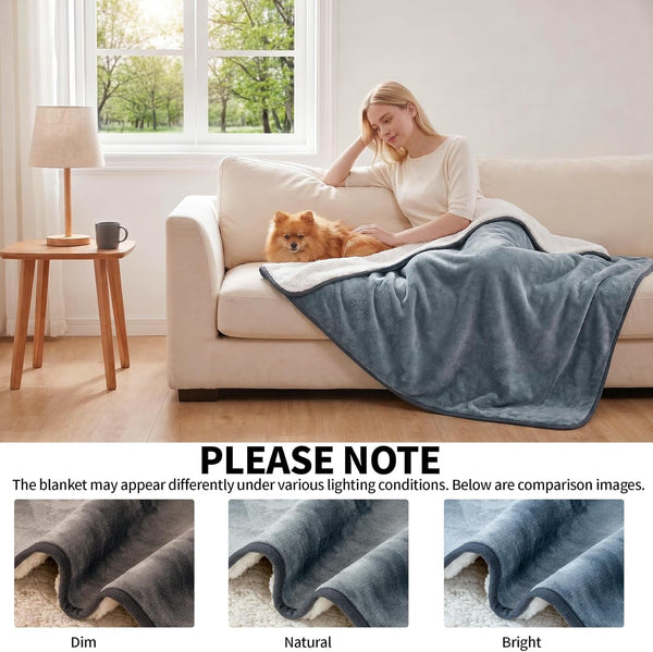 Sunheir Waterproof Dog Blankets for Small Dogs, Reversible Sherpa Fleece Thick Puppy Blanket, Leakproof Spill-Proof Pet Blanket for Cat, Bed, Couch, Furniture Protector, Travel, Camping, 25"X35", Grey3