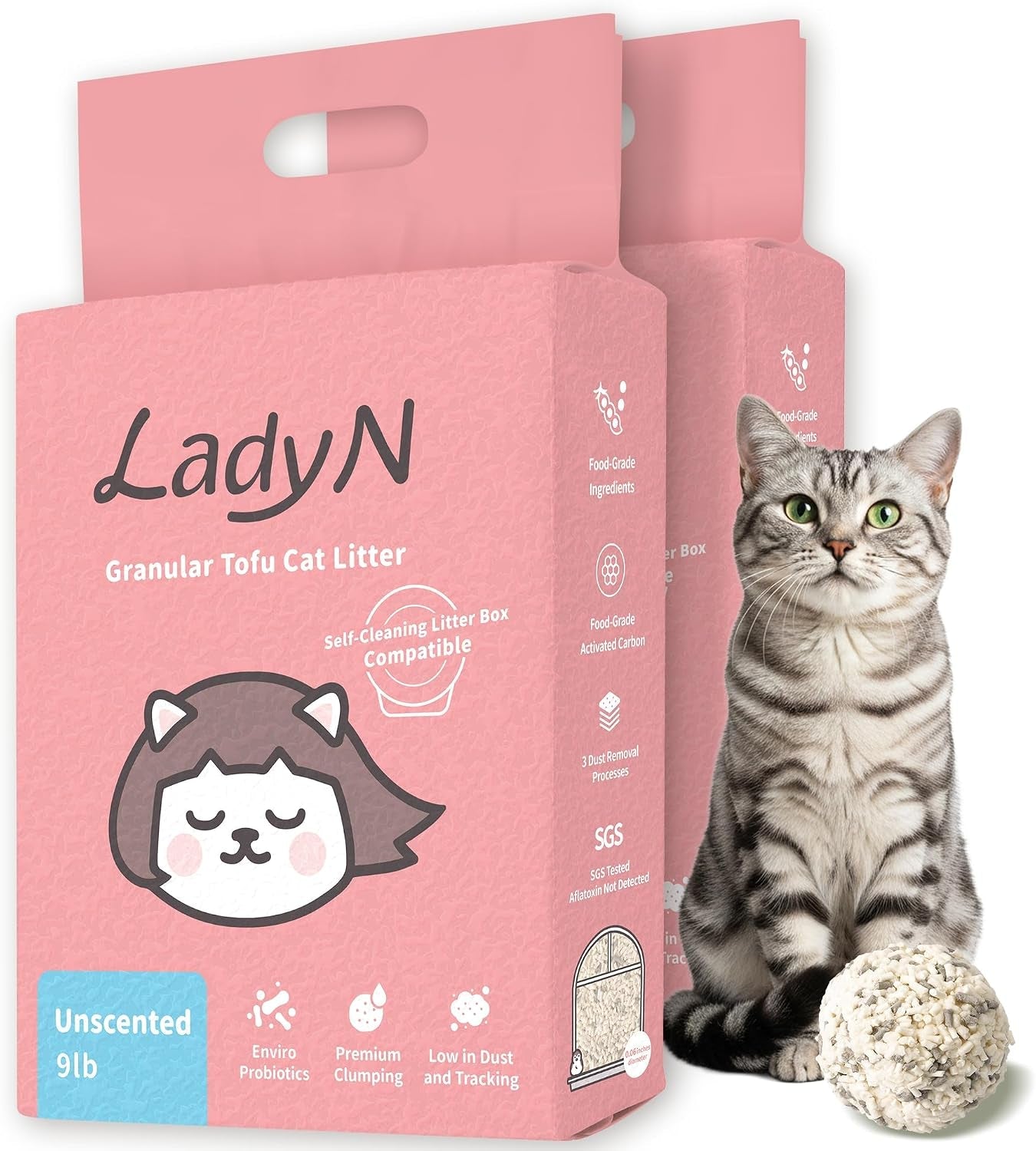 lady-n-tofu-cat-litter-low-dust-compatible-with-auto-box-unscented-9lb-mini-pellet-shape-strong-clumping-ultra-absorbent-activated-charcoal-odor-control