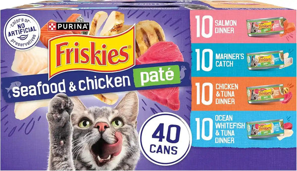 Purina Friskies Pate Wet Cat Food Variety Pack Seafood and Chicken Pate Favorites 40Ct VP - (Pack of 40) 5.5 Oz. Cans1