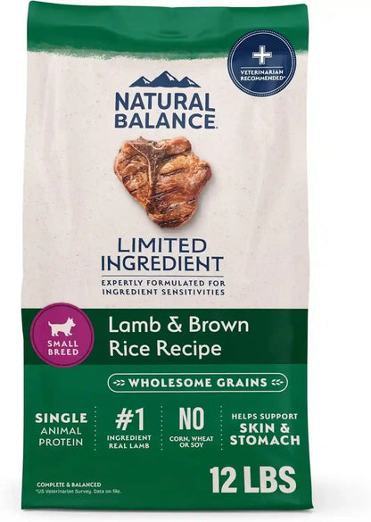 Natural Balance Limited Ingredient Small Breed Dry Dog Food - Complete Nutrition for Small Breeds - Wholesome Grains Brown Rice Recipe - Limited Ingredient Formula - 12 Lb - Lamb & Brown Rice1