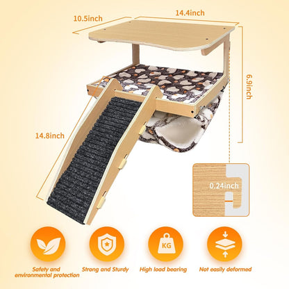 Guinea Pig Hideout，Natural Wood Removable Guinea Pig Bed, Small Animal Habitat with Hanging Hammock/Staircase/Cushion, Suitable for Small Animals to Hide, Rest, Play6