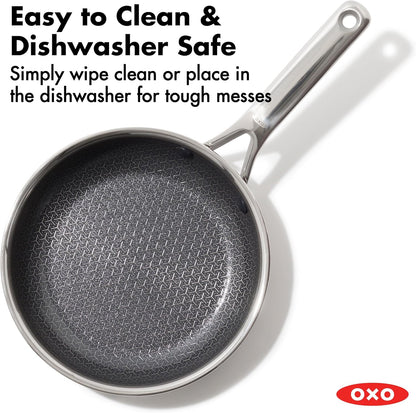 OXO Hybrid 8” and 10” Frying Pan Skillet Set, Durable Pfas-Free Ceramic, Fusion Boost Tech for Powerful Searing, Induction & All Cooktop Compatible, Dishwasher Safe, Mirror Polished Tri-Ply10