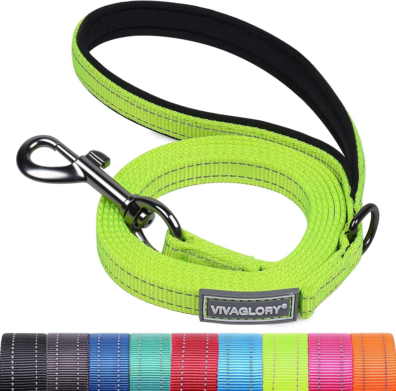 vivaglory-dog-leash-puppy-leash-for-collar-3ft-x-1in-black-with-soft-padded-handle-for-training-walking-heavy-duty-double-layer-nylon-pet-puppy