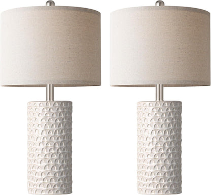 23" Modern Ceramic Table Lamp Set of 2, Table Lamps for Living Room, Rustic Farmhouse Bedside Lamps Nightstand Lamp for Bedroom, White Desk Lamp for End Table Home Decor Beige2