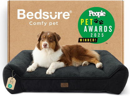 Bedsure Supportmax™ XL Orthopedic Dog Beds Large Sized Dog - Extra Thick Supportive Dogs Couch with Waterproof Washable Cover, Extra Large Comfort Pet Sofa with Soft Sherpa & Nonskid Bottom, Grey, 42"19