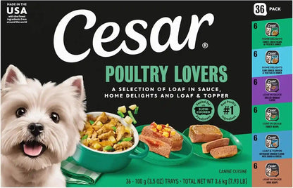 Cesar Wet Dog Food, Steak Lovers Variety Pack, 3.5 Oz, 36 Count | Real Meat #1 Ingredient, Easy Peel Trays, 100% Complete & Balanced, No Fillers, No Added Sugar, No Artificial Flavors20