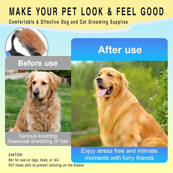 Pet Grooming Rake for Dogs & Cats - Double-Sided Deshedding and Dematting Tool, Gently Remove 95% of Loose Undercoat & Mats for Long-Haired Pets, Painless Fur Brush for Shedding Control (Blue)4