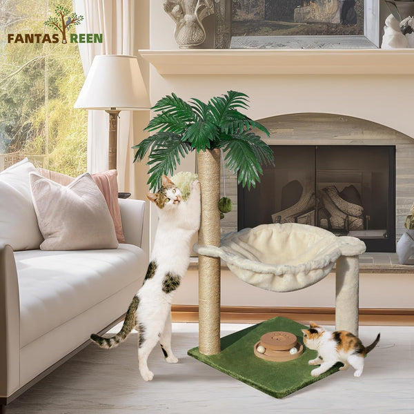 Fantasreen Cat Scratching Post 28 Inches Small Cat Tree Tower with Hammock, Cat Toy Wooden Interactive Condo for Kitten and Adults Cat6