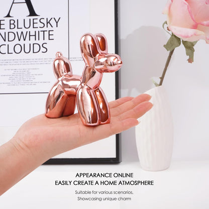 Cute Ceramics Pink Balloon Dog Statue Crafts Living Room Desktop Decorations,Handmade Modern Small Ceramic Animal Statue Ornament Home Decor Accents (Pink Balloon Dog)2
