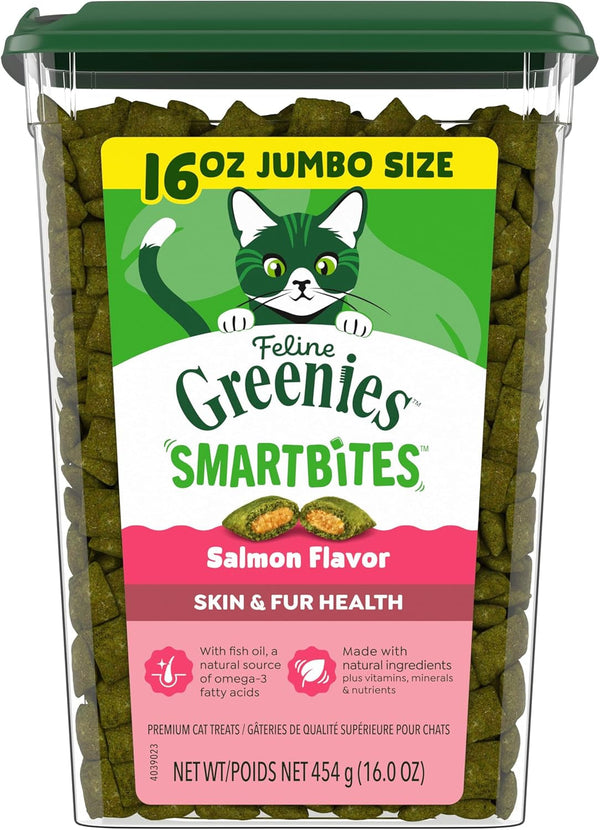 Greenies Feline Smartbites Skin & Fur Health Cat Treats, Salmon, 4.6 Oz | Fish Oil & Flaxseed, Omega-3S, No Artificial Flavors or Preservatives, under 2 Calories per Treat, Crunchy & Soft14