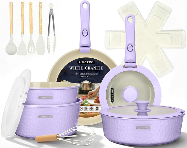 Pots and Pans Set, Ceramic Nonstick Cookware Set Detachable Handle, Induction Kitchen Cookware Sets with Removable Handle, Non Stick RV Cookware Set, Dishwasher ＆ Oven Safe1