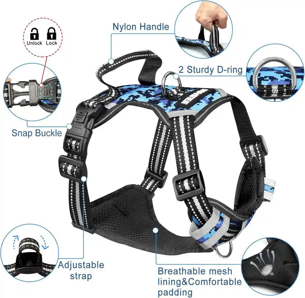 Dog Harness No Pull, Pet Harnesses with Dog Collar, Adjustable Reflective Oxford Outdoor Vest, Front/Back Leash Clips for Small, Medium, Large, Extra Large Dogs, Easy Control Handle for Walking4