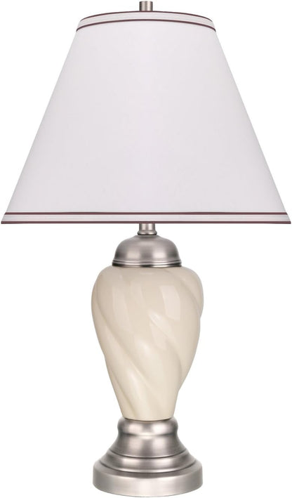 40093-1 26" High Traditional Ceramic Table Ivory with Pewter Finish Base and Hardback Empire Shaped Lamp Shade in off White, 15" Wide1