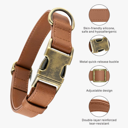 B&F Dog Collar and Leash Set,Leather Silicone Waterproof Odor-Proof Dog Collar and Leash for Medium Dogs, Soft Flexible Dog Collars, Adjustable Pet Collar (Brown, Medium (12.5-20" Neck))3