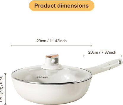 11 INCH Nonstick Wok Pan with Glass Lid, Deep Ceramic Coated Skillet | Induction Gas Electric Stove Compatible, Stay Cool Handle, Dishwasher Safe Cooking Fry Pan for Stir Fry Steak Eggs2