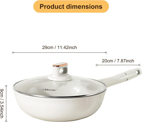 11 INCH Nonstick Wok Pan with Glass Lid, Deep Ceramic Coated Skillet | Induction Gas Electric Stove Compatible, Stay Cool Handle, Dishwasher Safe Cooking Fry Pan for Stir Fry Steak Eggs2