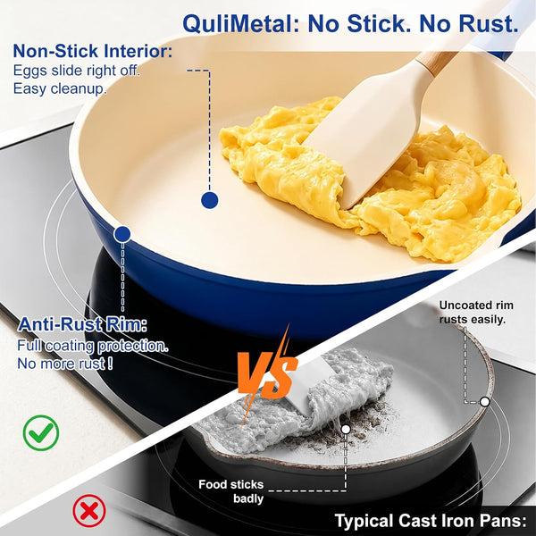 Nonstick Enameled Cast Iron Cookware | 3-Piece Skillet Set (8", 9.5" & 11"), Healthy Non-Toxic, PFOA PFAS PTFE Free, All Stovetops Compatible, Blue6