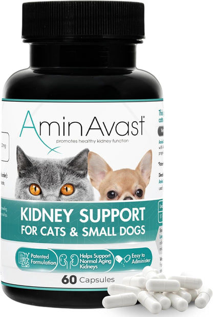 Aminavast 300Mg Kidney Support for Cats & Small Dogs, 60 Sprinkle Capsules | Feed Directly or Open Capsules & Mix with Food, Amino Acid and Peptide Blend for Cats and Small Dogs up to 20Lb1