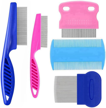 5 Pack Flea Lice Comb,Stainless Steel Dog Cat Grooming Combs with Rounded Teeth,Double Sided Professional Pet Tear Stain Remover,Dematting Tool for Small, Ideal for All Pet1
