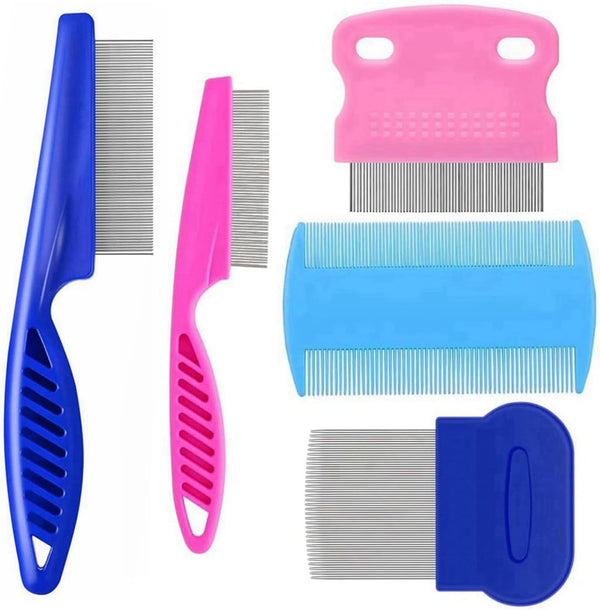 5 Pack Flea Lice Comb,Stainless Steel Dog Cat Grooming Combs with Rounded Teeth,Double Sided Professional Pet Tear Stain Remover,Dematting Tool for Small, Ideal for All Pet1