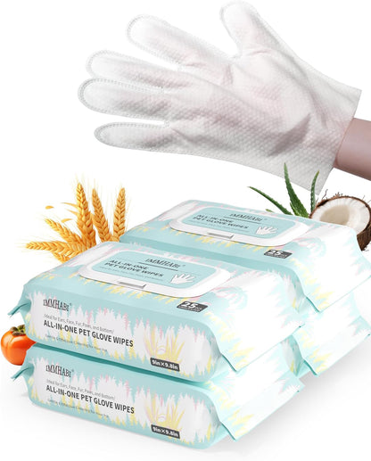 IMMHABI 50 Count Cleaning Deodorizing Pet Glove Wipes for Dogs & Cats, Hypoallergenic Dog Bath Wipes with Natural Deodorizer Persimmon Tannin, Pet Bathing Wipes for Horse Coat Care Coconut Scent6