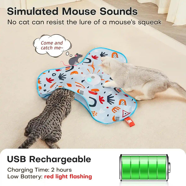Potaroma Hide and Seek Interactive Cat Toys | Moving Concealed Wand Feather, Automatic Chargeable Indoor Kitten Exercise Kicker, Mouse Squeaky, Floral Cover5