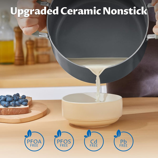 12QT Non Stick Stock Pot with Lid, Ceramic Big Cooking Pot for Soup | Stay-Cool Silicone Handles2