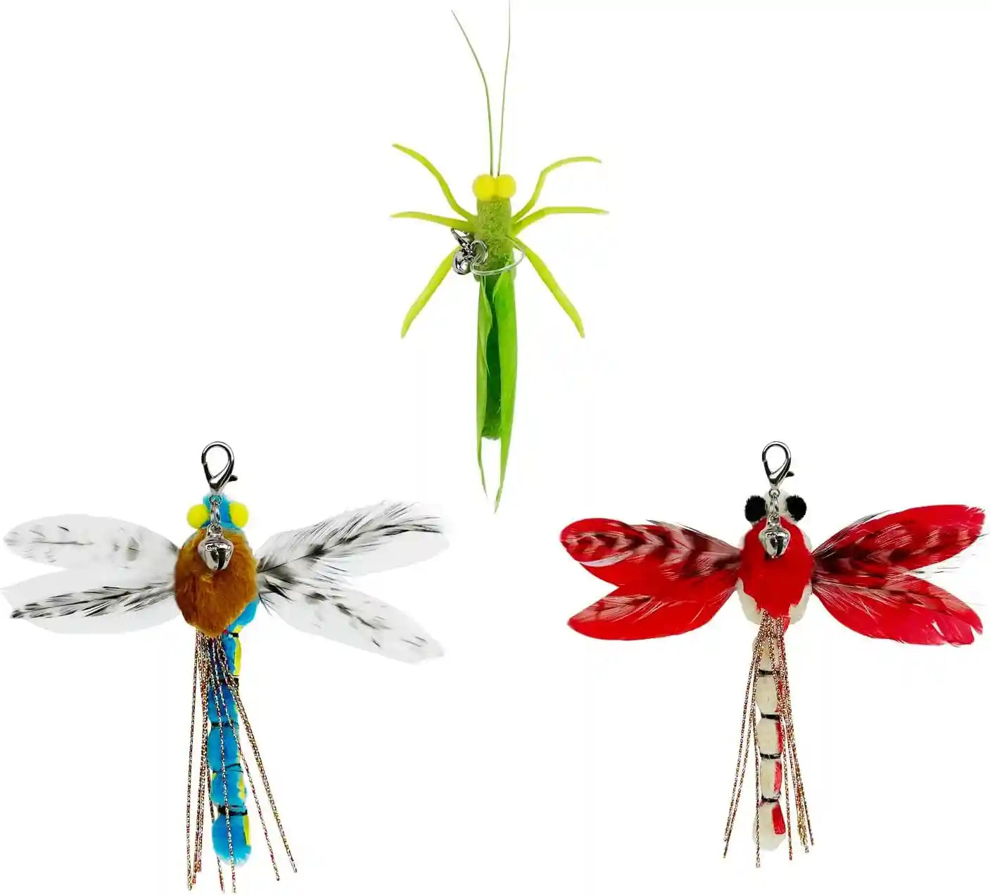 ttcat-3-pack-grasshopper-cat-wand-refills-realistic-green-insect-natural-feather-detachable-replacement-toy-with-bell-universal-lobster-clip-on-cat-teaser-attachments