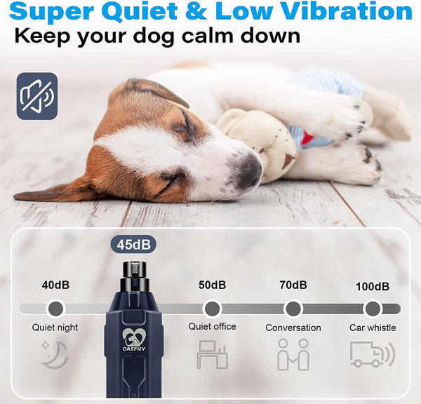 Casfuy 6-Speed Dog Nail Grinder - Newest Enhanced Pet Nail Grinder Super Quiet Rechargeable Electric Dog Nail Trimmer Painless Paws Grooming & Smoothing Tool for Large Medium Small Dogs (Blue)4
